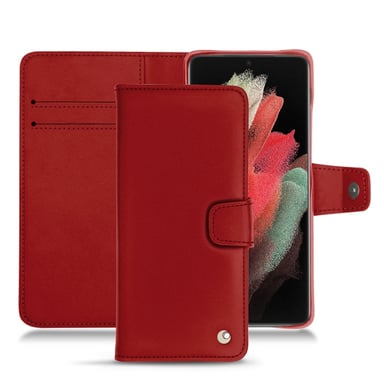 Housse cuir Samsung Galaxy S21 Ultra -  - Rouge - Cuir lisse