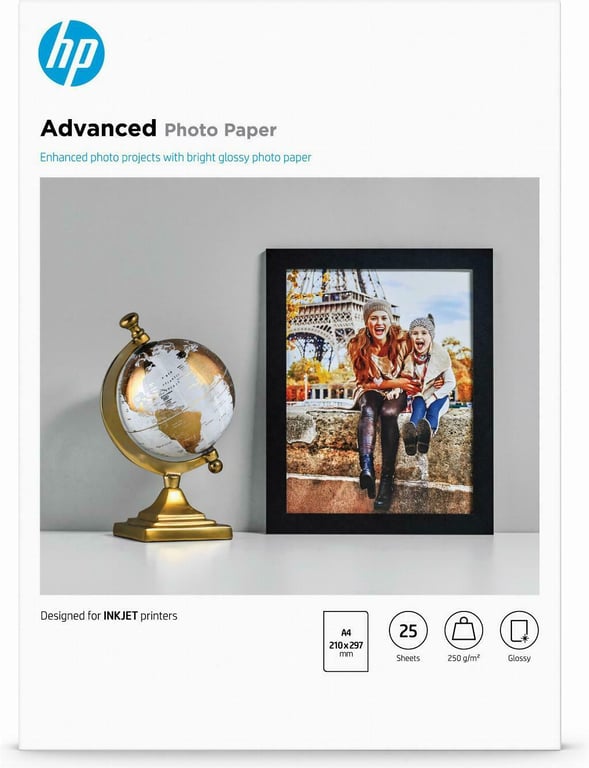 HP Papier photo Advanced à finition brillante (25 feuilles, A4, 21 x 29,7 cm)