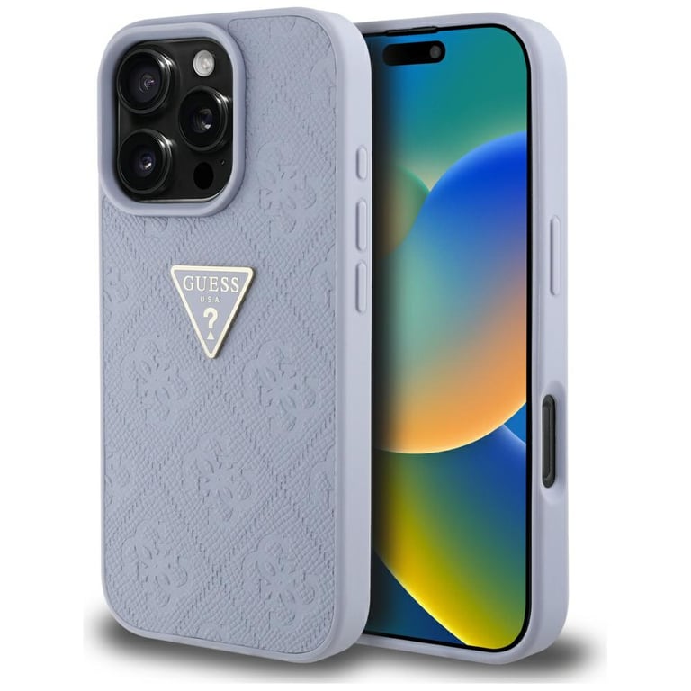 Guess Étui Hot Stamp 4G Pattern Triangle Metal Logo pour iPhone 16 Pro Max