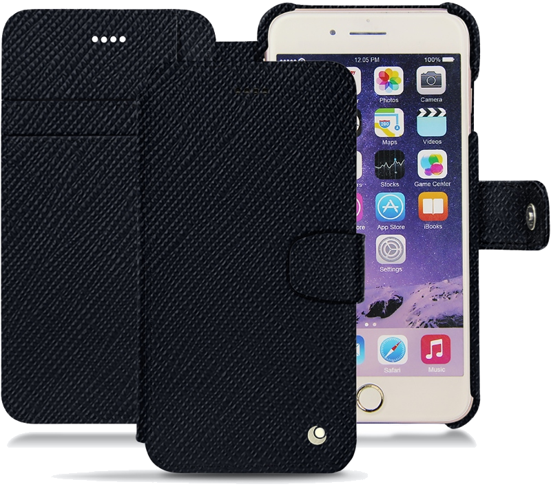 Housse cuir Apple iPhone 7 Plus - Rabat horizontal portefeuille - Noir élégant - NOREVE
