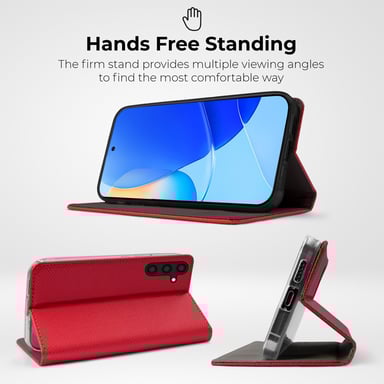Moozy Étui à Rabat pour Samsung A54 5G, Rouge - Étui à Rabat avec Porte-Cartes et Support, Flip Cover avec Motif, Emplacements pour Cartes de Crédit, Étui Portefeuille Magnétique