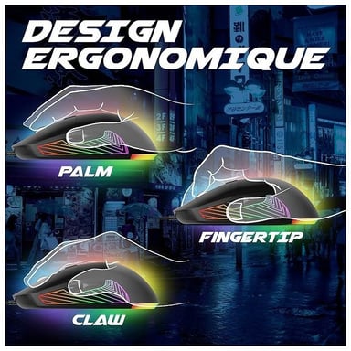 Souris Gaming Otaku M02 7200DPI Rétroéclairage LED RGB - Capteur Optique de 1200 à 7200 DPI - 6 Boutons - Confortable et Légère - Compatible PC/PS4/PS5