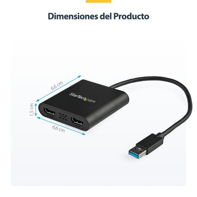 StarTech.com Adaptateur USB 3.0 vers Dual HDMI - 2x1080p / 1x4K 30Hz - Carte Graphique/Vidéo Externe - Adaptateur d'Affichage Double Écran USB Type-A vers HDMI - Uniquement Windows - Noir