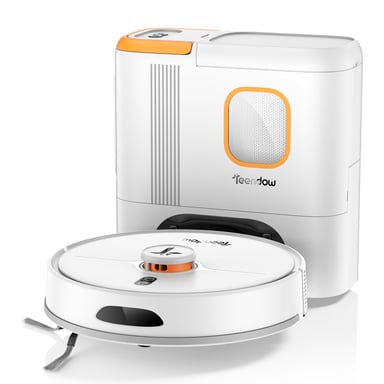 Teendow D20S MAX+ Robot Aspirador - 6000Pa 5000mAh 180min Bajo Ruido 70dB 250ML+250ML Limpieza Total - Blanco