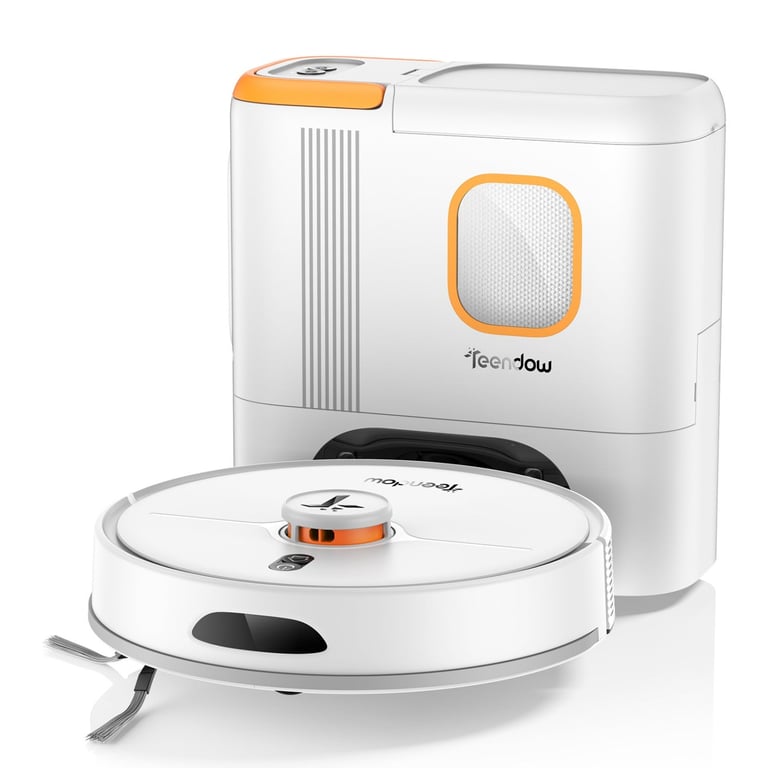 Robot Aspirateur Teendow D20S MAX+ 6000Pa Batterie 5000mAh d'autonomie 180min Silencieux 70dB 250ML+250ML Neuf
