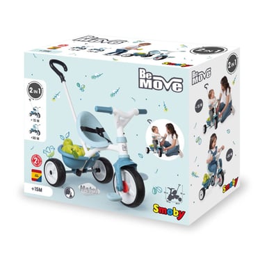 Tricycle Smoby Be Move Bleu avec Canne et Roues Silencieuses