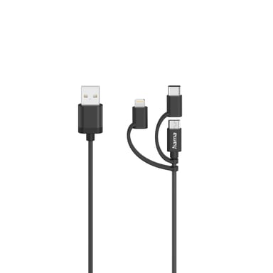 Câble micro-USB, 3 en 1 avec adaptateur  USB-C et Lightning, USB 2.0, 0,75 m