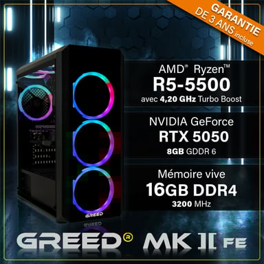 MK2 FE - PC Gamer - AMD Ryzen 5 5500 - Nvidia Geforce RTX 5050 - Rapide Bureau PC Gaming - 16 GO RAM DDR4 - 512 GO SSD - Ordinateur avec WiFi + Windows 11 Pro