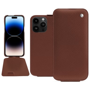 Housse cuir Apple iPhone 15 Pro Max -  - Marron - Cuir saffiano
