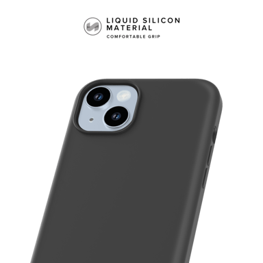 Coque antichoc en gel de silicone doux pour Apple iPhone 15 Plus, Noir satin