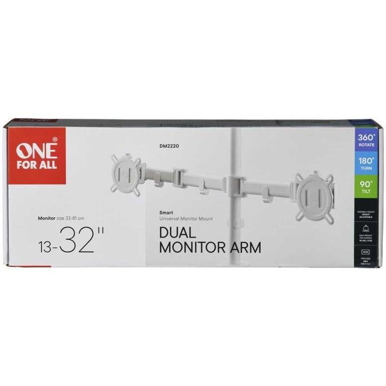 Support moniteur Smart ONE FOR ALL Vesa 100 Double Bras 13 et 32 8kgs max Hauteur réglable - vue 4