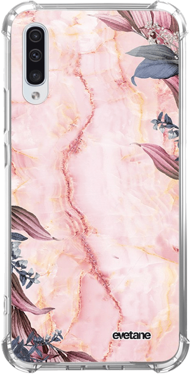 Evetane Coque Samsung Galaxy A50 anti-choc souple angles renforcés transparente Motif Marbre Fleurs
