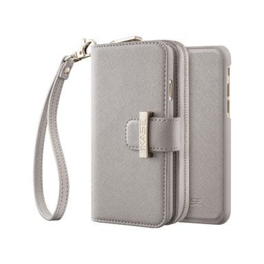 Coque portefeuille slim détachable 2-en-1 motif Saffiano pour Apple iPhone 6/6S/7/8/SE 2020/SE 2022, Gris ciel