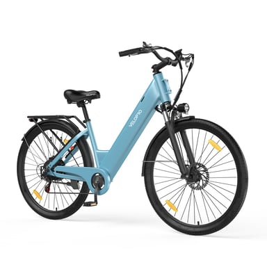 Bicicleta eléctrica Velopro C1 con batería de 36 V y 13 Ah y transmisión Shimano de 7 velocidades - azul