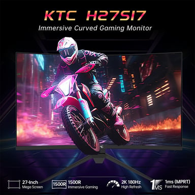 KTC H27S17 Moniteur de jeu 27 pouces 2560x1440 QHD 180Hz incurvé 1500R, Réponse de 1 ms, HDR10, Compatible FreeSync/G-Sync, USB 2.0, HDMI 2.0 et DP 1.4