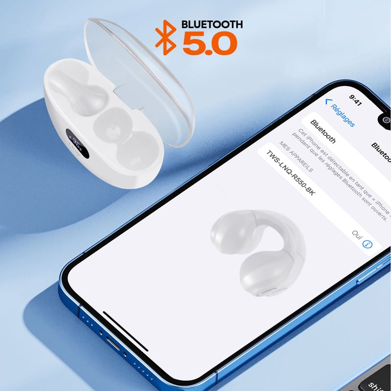 Écouteurs Bluetooth Conduction Aérienne Sans Fil Design Clip On Micro Neuf - vue 3