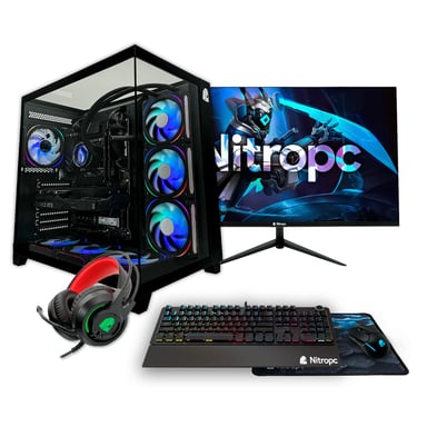 PC Gaming completo Nitropc Pack Gold Plus v2 - AMD Ryzen 7 5800X, RTX 4060 8GB, RAM 32GB, M.2 2TB, Windows 11, WiFi, Negro - Monitor 24'' FullHD + accesorios