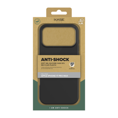 Carcasa antichoque de gel de silicona blanda con 55% de plástico reciclado para Apple iPhone 17 Pro Max, negro satinado
