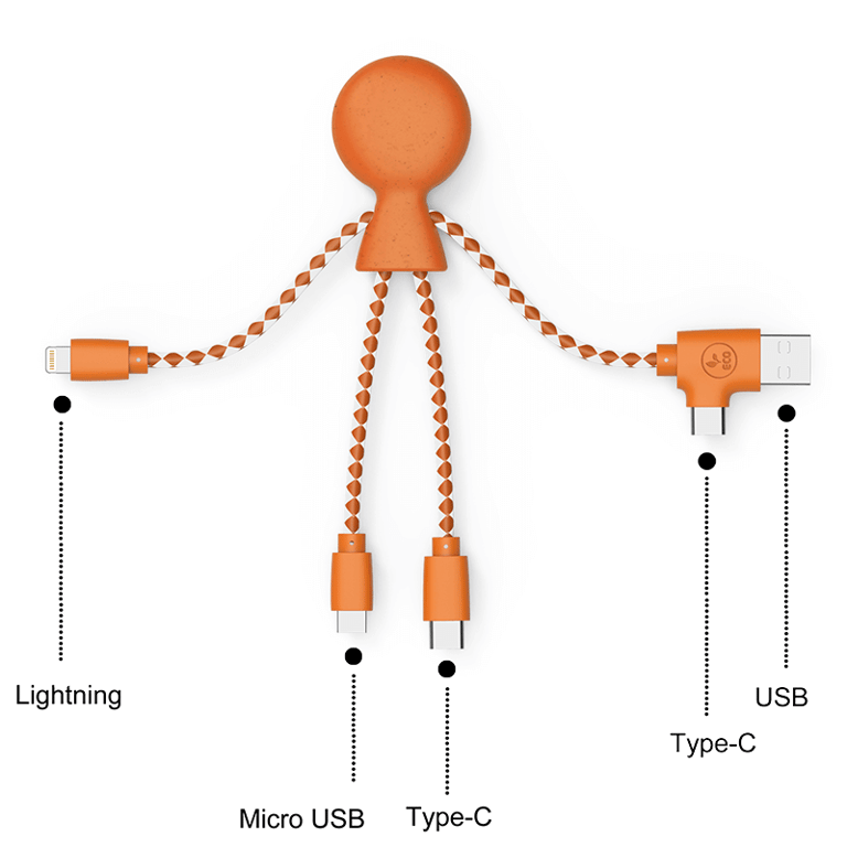 Câble Multi-Connecteurs USB Mr Bio Orange En Plastique Recyclé