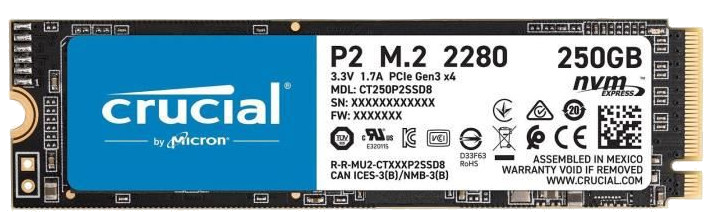 CRUCIAL - SSD Interne - P2 - 250Go - M.2 Nvme (CT250P2SSD8)