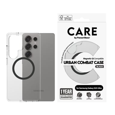 PanzerGlass CARE by ® Flagship Case Transparent Urban Combat w. Nero Qi compatibile Samsung Galaxy S25 Ultra guscio protettivo per telefoni cellulari Samsung Case - Galaxy S25 Ultra