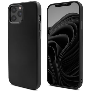 Moozy Lifestyle. Coque conçue pour iPhone 12, iPhone 12 Pro, noire – Coque en silicone liquide avec finition mate et doublure en microfibre douce.