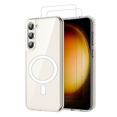 EVETANE Coque Samsung Galaxy S23 Magnétique Compatible Magsafe + 2 Vitres Protection Ecran