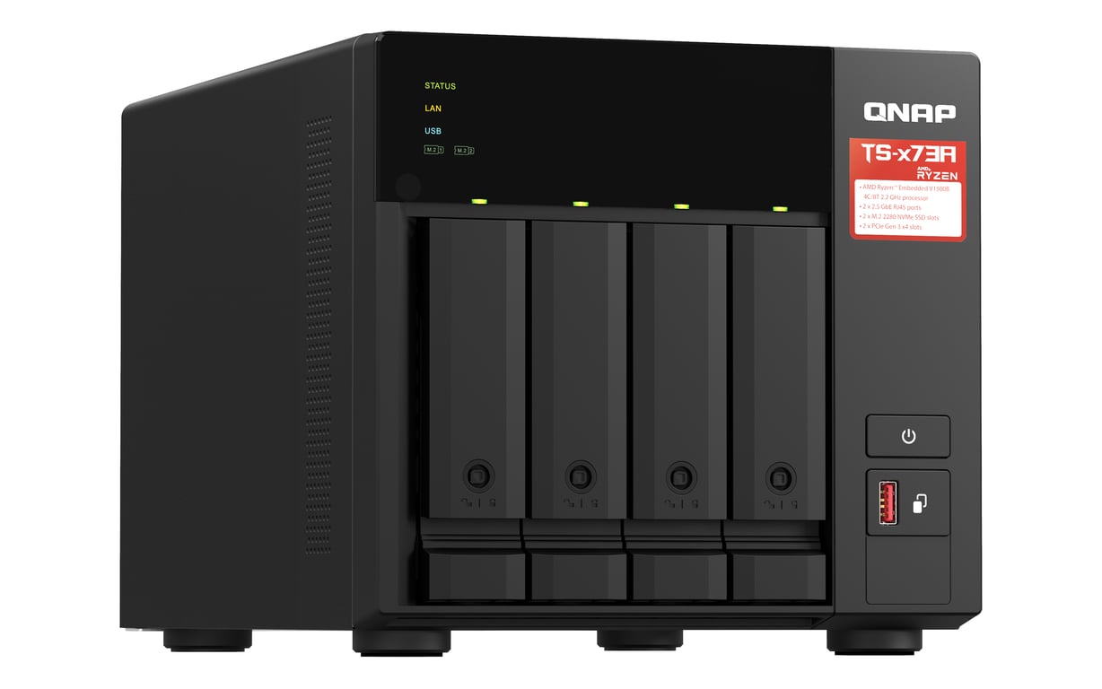 QNAP TS-473A + QSW-1105-5T Bundle Pack NAS Tower Ryzen Embedded V1500B 8 Go DDR4 QNAP Turbo System Noir - Neuf