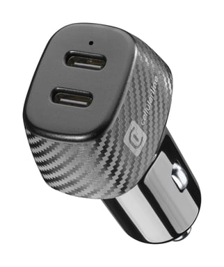 Cellularline Car Multipower DUO - iPhone, Samsung, Xiaomi, Oppo e altri smartphone e tablet Caricatore per auto con 2 porte USB-C