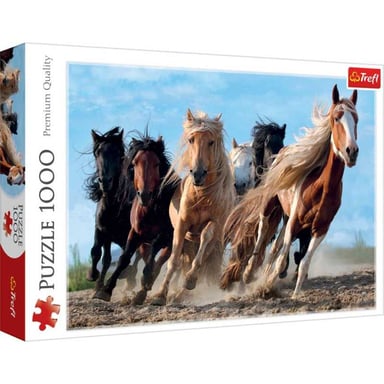 Puzzle 1000 pièces Trefl Chevaux au galop - Paysage, Boîte rectangulaire blanc/rouge/bleu