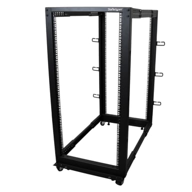 StarTech.com Rack Serveur Mobile 25U 4 Poteaux, Rack Réseau 19'' 4 Poteaux avec Roulettes, Rack Roulant avec Profondeur Ajustable pour PC/AV/Données/Informatique - Roulettes, Pieds de nivellement ou Fixation au Sol