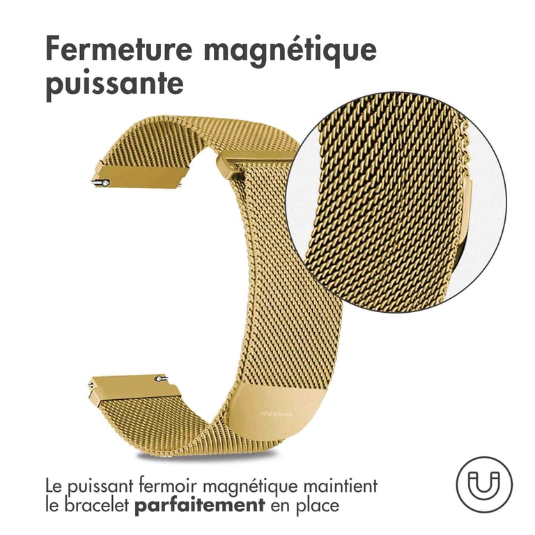 imoshion Bracelet magnétique milanais - Connexion universelle 22 mm - Taille S - Doré - Neuf
