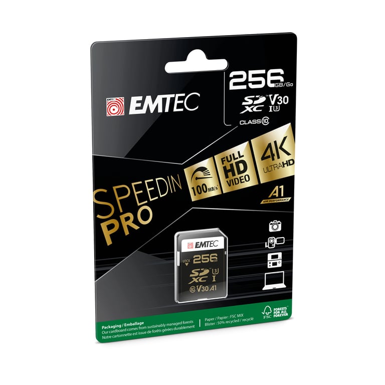 EMTEC SpeedIN' PRO Carte mémoire flash Video Class V30 / UHS I U3 / Class10 SDXC - vue 3