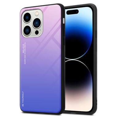 Coque pour Apple iPhone 14 PRO MAX en ROSE - BLEU Housse de protection Étui bicolore en silicone TPU et dos en verre trempé