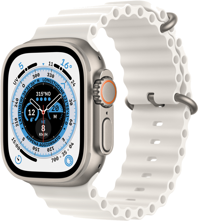 Watch Ultra GPS + Cellular, Boîtier en Titane de 49 mm avec Boucle Océan - Blanc