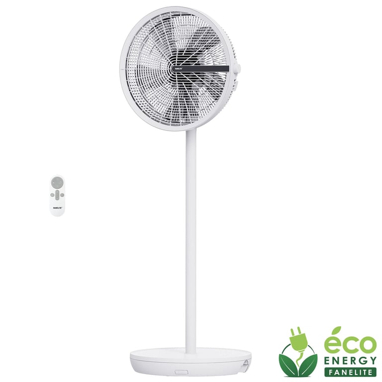 Fanelite Ventilateur sur pied blanc VS25-40DC - Moteur DC - Hélice 40 cm - 12 vitesses - Hauteur ajustable - Oscillant ou fixe