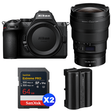 Cámara híbrida Nikon Z5 II + 14-24mm f/2.8 S + 2 SanDisk 64GB Extreme PRO UHS-II + Nikon EN-EL15c + Ebook ''20 consejos para fotos que impactan''