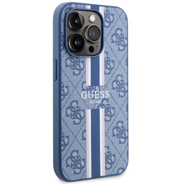 Guess Coque telephone - bumper telephone GUHMP14LP4RPSB Coque rigide pour iPhone 14 Pro 61 Bleu à rayures imprimées 4G Bleu - vue 3