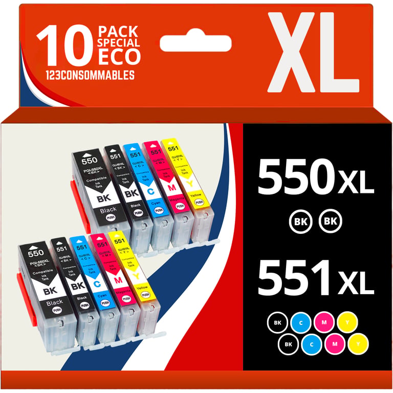 Pack 10 cartouches compatibles CANON PGI550/CLI551 XL - Neuf