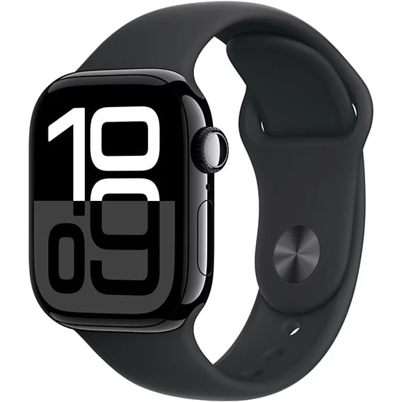 Apple Watch Series 10 (2024) GPS + Cellular, Boitier Noir de 42mm avec bracelet Caoutchouc S/M, Noir - Bon état