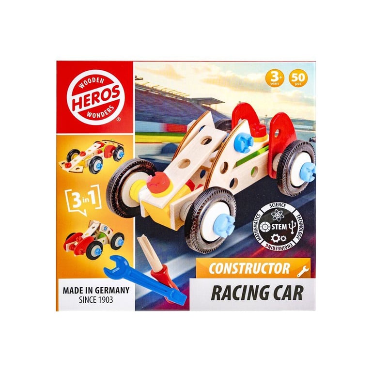 HEROS Constructor Voiture de course à construire En bois 100 % certifié FSC® 50 pièces Dès - vue 2