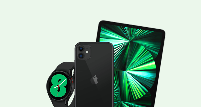 Tablette avec iPhone et montre