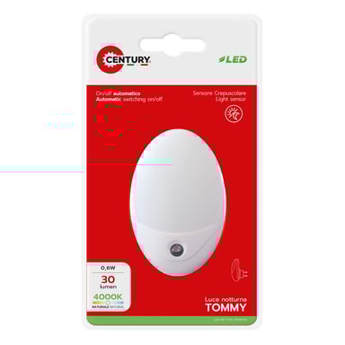 Veilleuse LED Tommy IP20 avec Capteur Crépusculaire Blanc