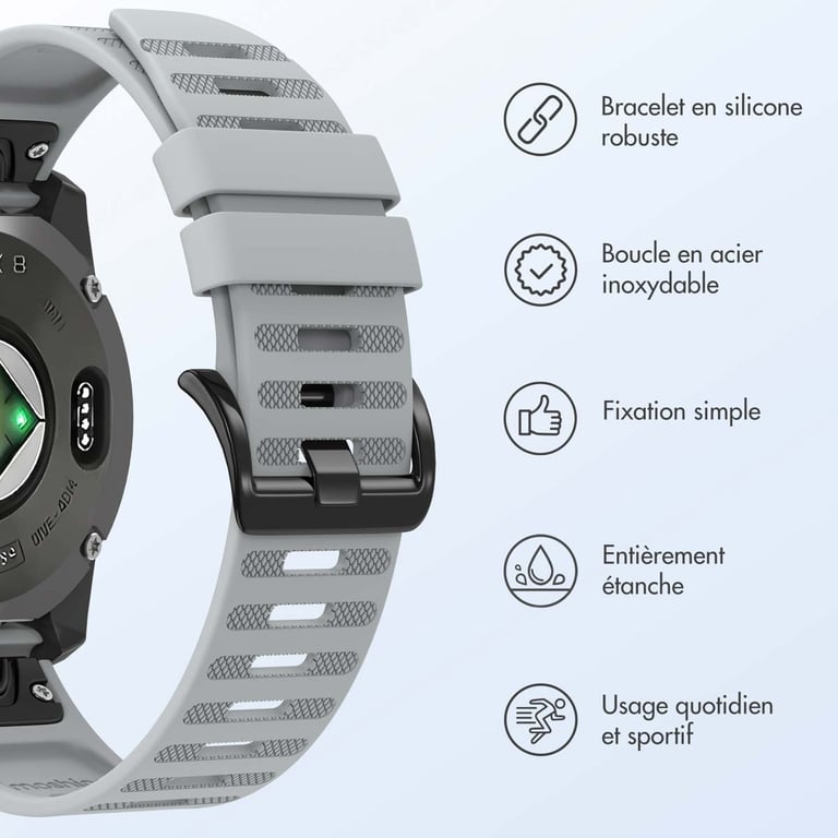 imoshion Bracelet QuickFit® Stripe en silicone - Connexion Garmin 22 mm - Gris - Neuf