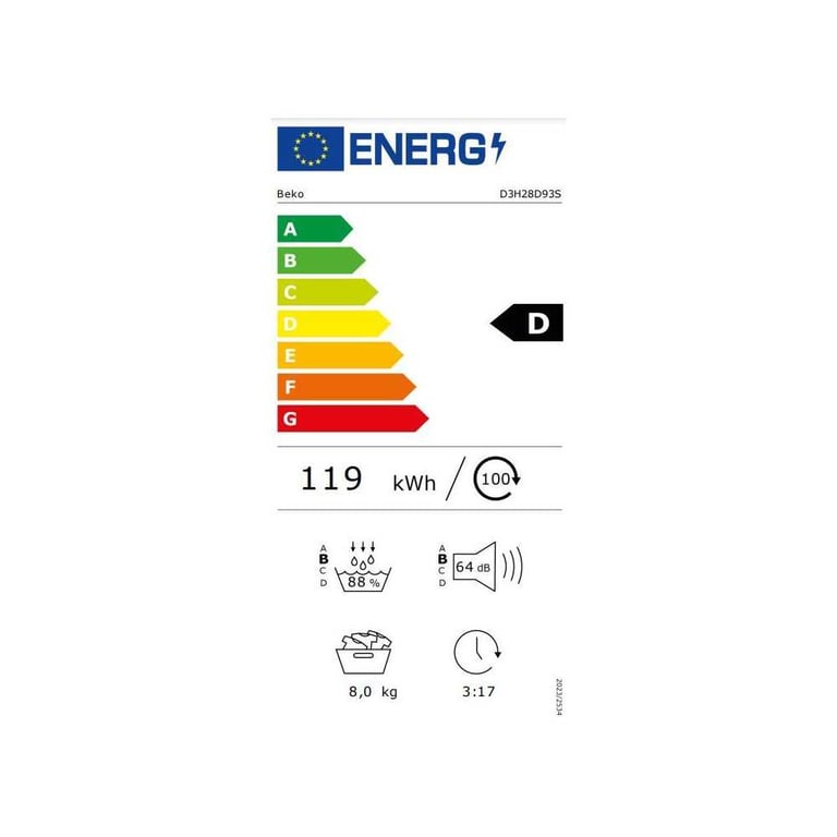 Sèche linge pompe à chaleur BEKO D3H28D93S b300 Eco Sense 8 kg L60cm Classe D - vue 3