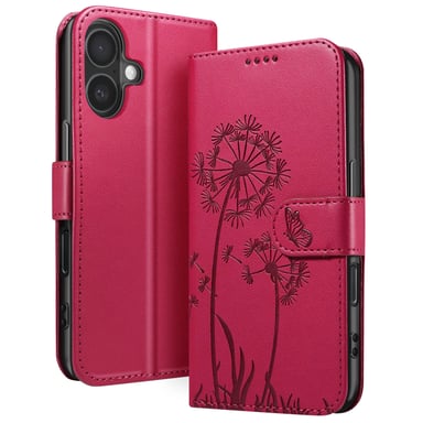 Zanaé Funda tipo cartera para iPhone 16 Diseño premium Flores Mariposa Rojo