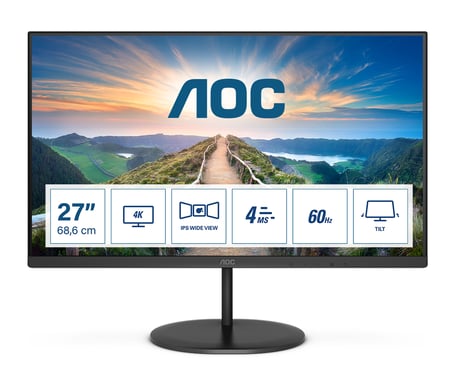 AOC V4 U27V4EA écran plat de PC 68,6 cm (27'') 3840 x 2160 pixels 4K Ultra HD LED Noir