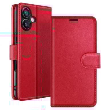 Zanaé Funda tipo cartera para iPhone 16 Plus con soporte y lengüeta magnética Rojo