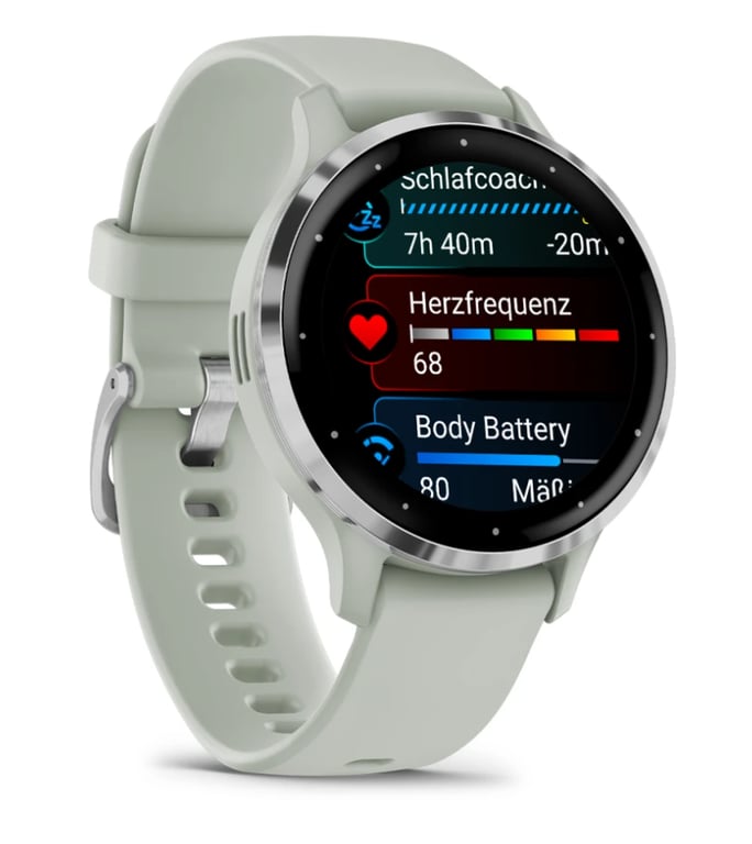 Garmin Venu 3S 3,05 cm (1.2 ) AMOLED 41 mm Numérique 390 x 390 pixels Écran tactile Gris, Argent Wifi GPS (satellite) - Neuf