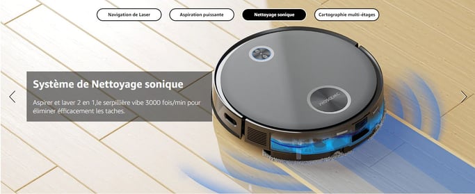 Proscenic V10 Robot Aspirador - 3000Pa 2600mAh 120min Autonomía Navegación LiDAR